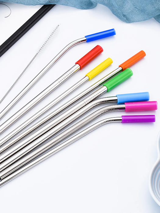 4 Piece Reusable Stainless Steel Straw Set With Cleaning Brush And Travel Bag