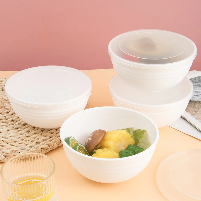 2 / 4 / 6 Piece Reusable White Plastic Bowls With Lids