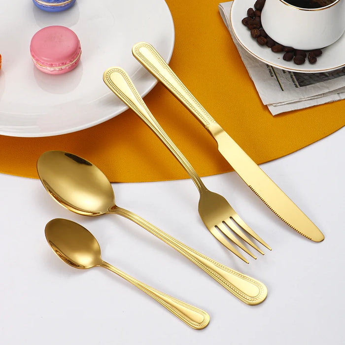 24 Piece Gold Stainless Steel Cutlery Set For Restaurant Kitchen