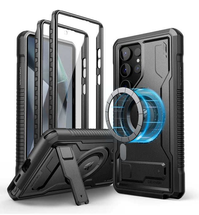 For Samsung Galaxy S24 Ultra 5G Full Body Shockproof Magnetic Case With Built-In Kickstand And Screen Protector