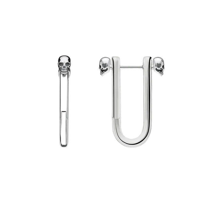 925 Sterling Silver Skull Hoop Earrings Unisex Punk Europe Fine Jewelry