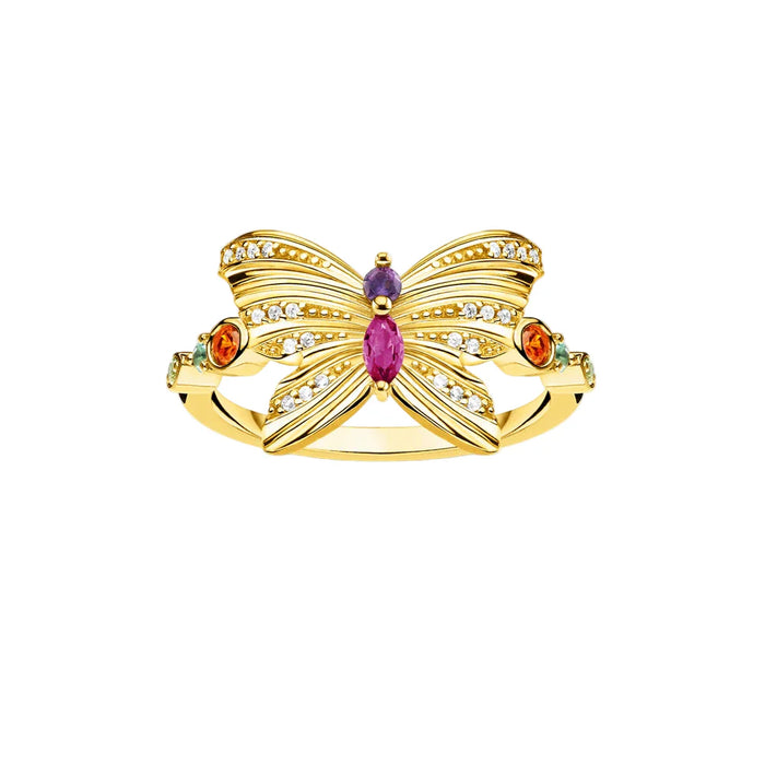 925 Sterling Silver Gold Butterfly Ring Delicate European Style Lucky For Women