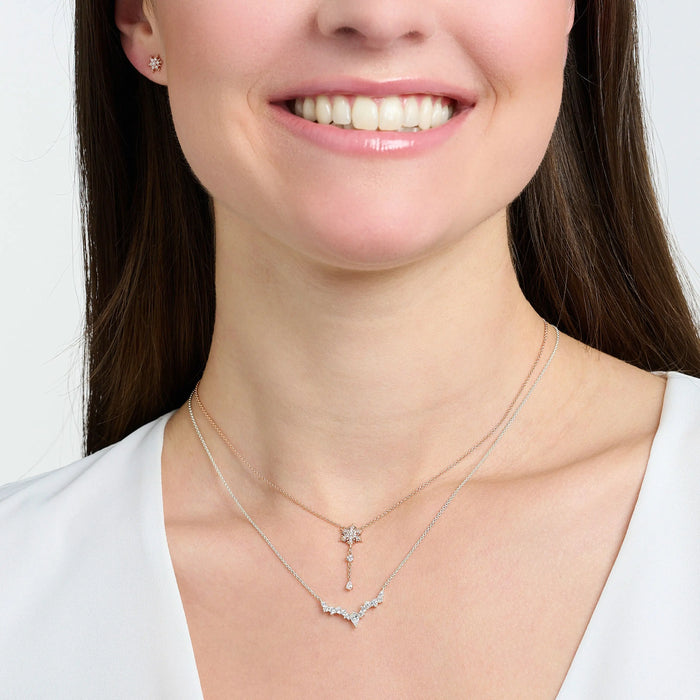 925 Sterling Silver Snowflake Necklace & Earring Set Romantic Gift