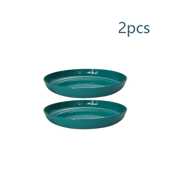 2 / 4 / 6 Piece Reusable Dark Green Striped Plastic Plates