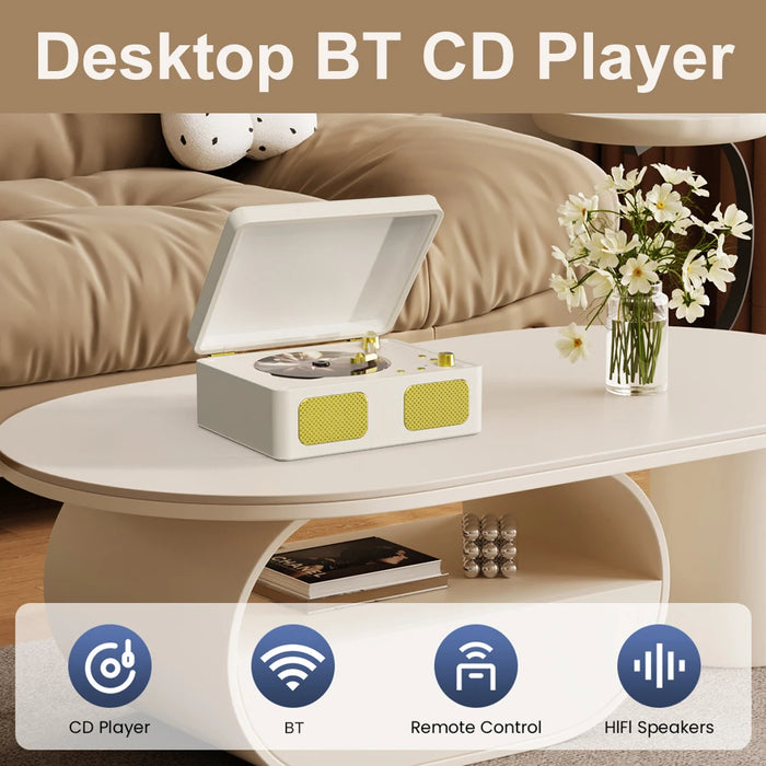 Retro Cd Player Bluetooth Speaker Turntable Speaker Bluetooth 5.4 Wireless Cd Player 3.5Mm Aux Desktop Player For Desktop Pc