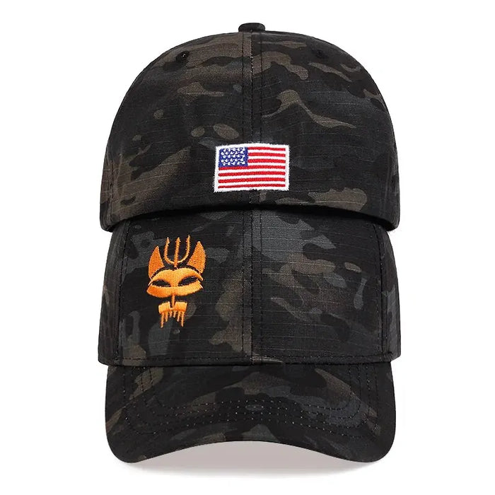 Adjustable Camo Baseball Cap For Outdoor Hunting Forked Wolf Embroidery