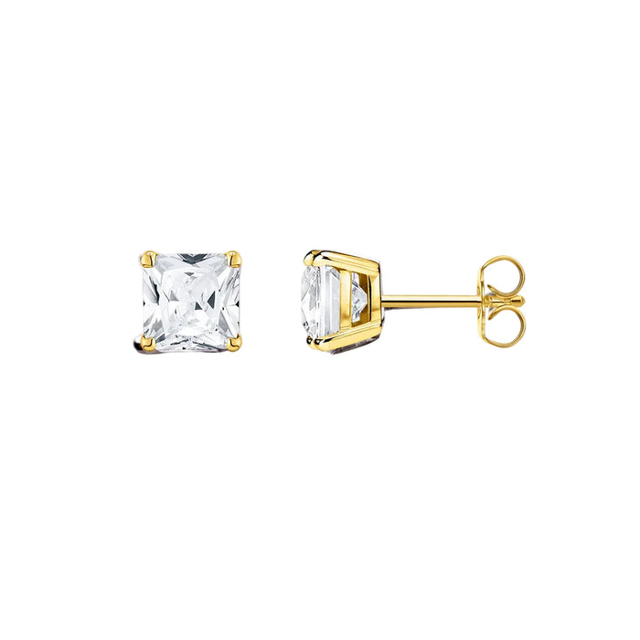 925 Sterling Silver Square Princess Cut Stud Earrings