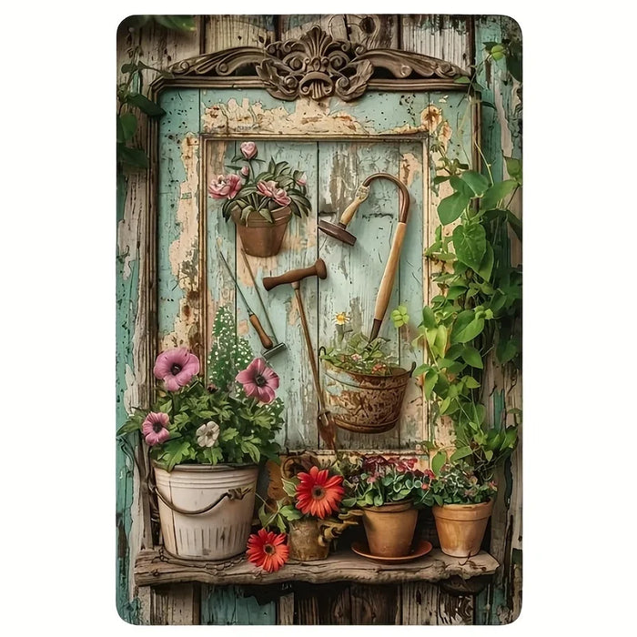 Rustic Floral Tin Sign Home Office Bar Cafe Garage Library Decor