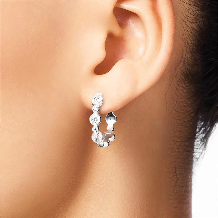 925 Sterling Silver Hinged Hoop Earrings Europe Style Glam Fine Jewelry For Women Classic