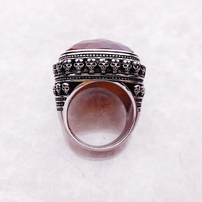 925 Sterling Silver Vintage Tiger Eye & Skull Ring Unisex