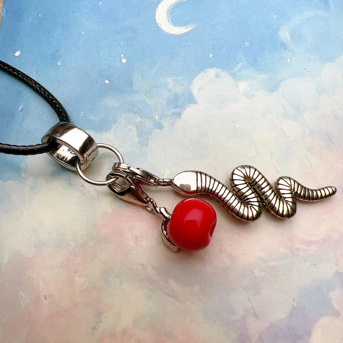 925 Sterling Silver Romantic Gift Snake & Red Apple Necklace