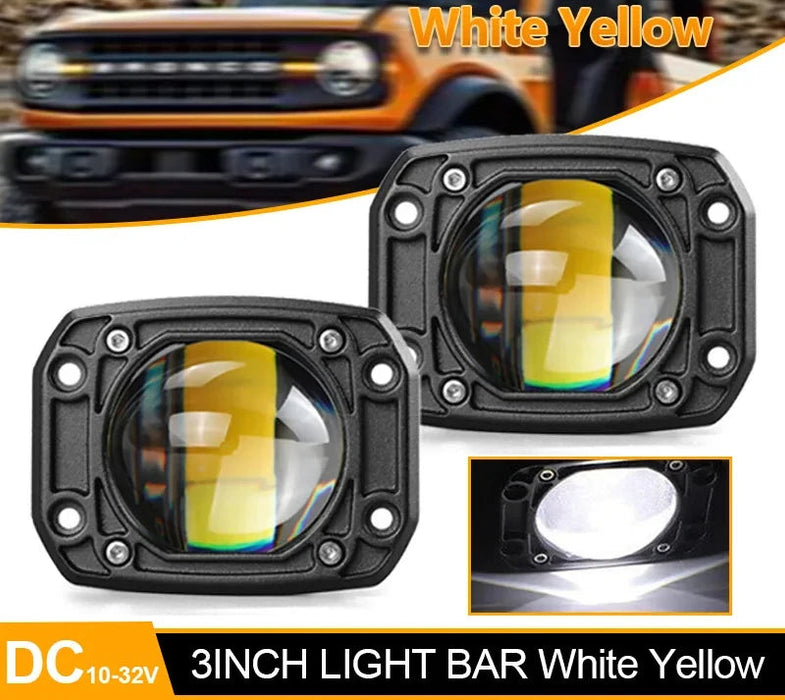 Off Road 4X4 12V 24V Led Work Light 6000K White 3500K Yellow Fog Lights Flush Mount 8D Lens Jeep Truck Compatible