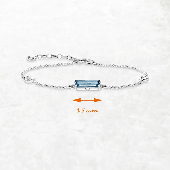 925 Sterling Silver Blue Stone Moon & Star Bracelet Boho For Women