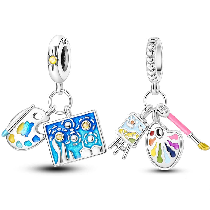 925 Sterling Silver Colour Palette Pendant Fits Bracelets Diy Gift For Women