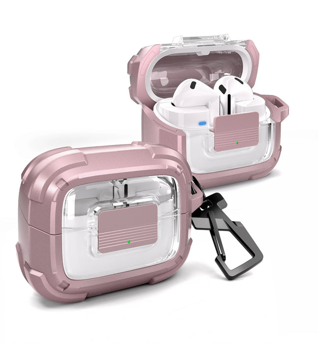 For Samsung Galaxy Buds3 Pro Shockproof Clear Protective Rugged Bumper Case With Secure Lock Carabiner Keyring