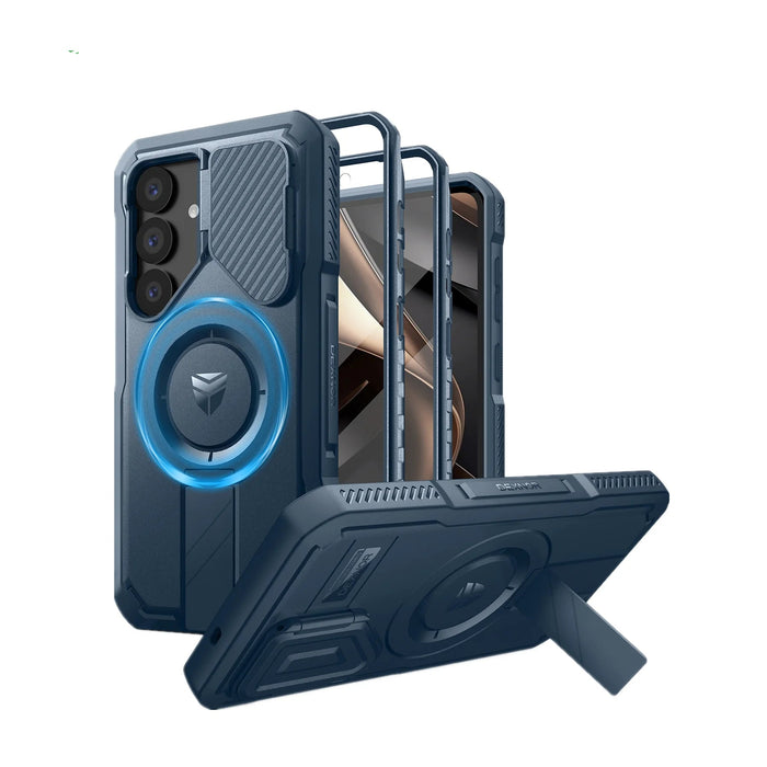For Samsung Galaxy S25 Rugged Shockproof Built-In Screen Protector Kickstand Case With Built-In Sliding Camera Case