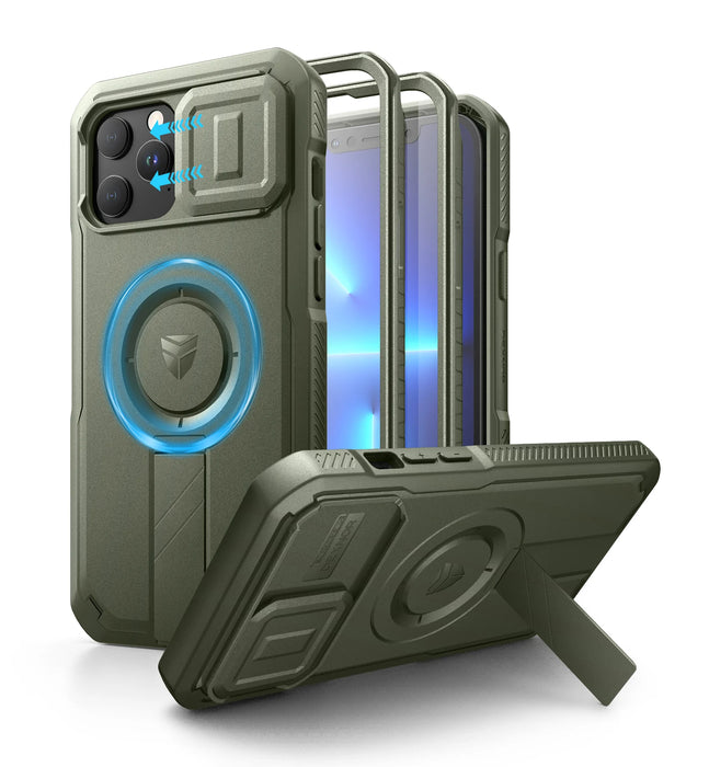 For Iphone 13 / 12 Pro Max Compatible Magsafe Case With Slide Camera Case Adjustable Kickstand Built-In Screen Protector