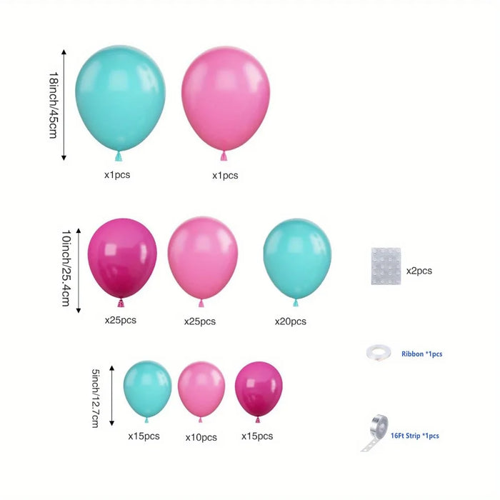 116Pcs Tropical Hawaiian Themed Balloon Garland Kit - Pink Blue And Rose Red Themed Birthday Party Summer Party Decor