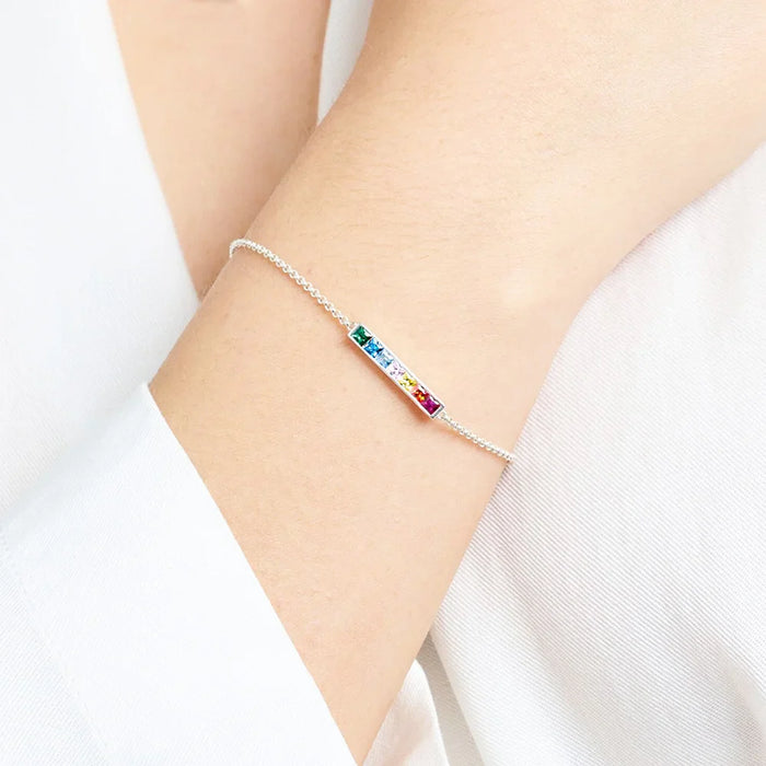 925 Sterling Silver Bohemia Delicate Bracelet Link Chain Colourful Stones European Women