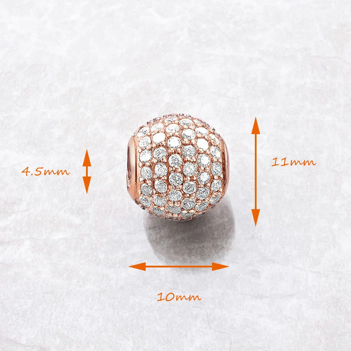 925 Sterling Silver Pink Pave Rose Gold Beads Charm Gift For Women