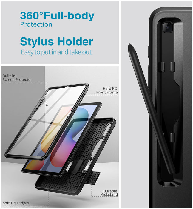 For Samsung Galaxy Tab S6 Lite 10.4 Inch 2024 Built-In Screen Protector Full Body Heavy Duty Shockproof Protective Tablet Case