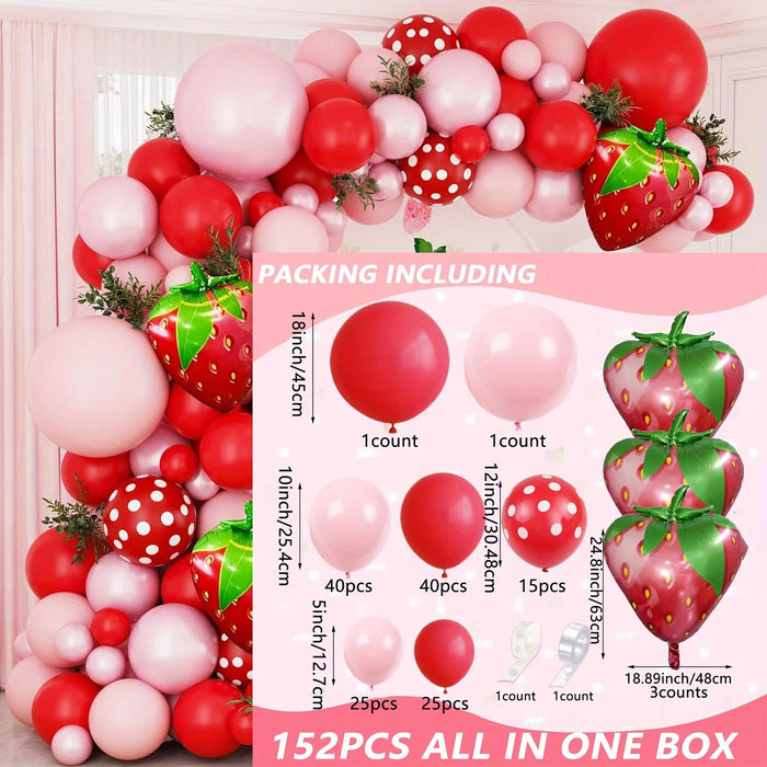 152Pcs Strawberry Balloon Garland Set Suitable For Birthday Wedding Anniversary Graduation Ceremony Indoor / Outdoor Decoration