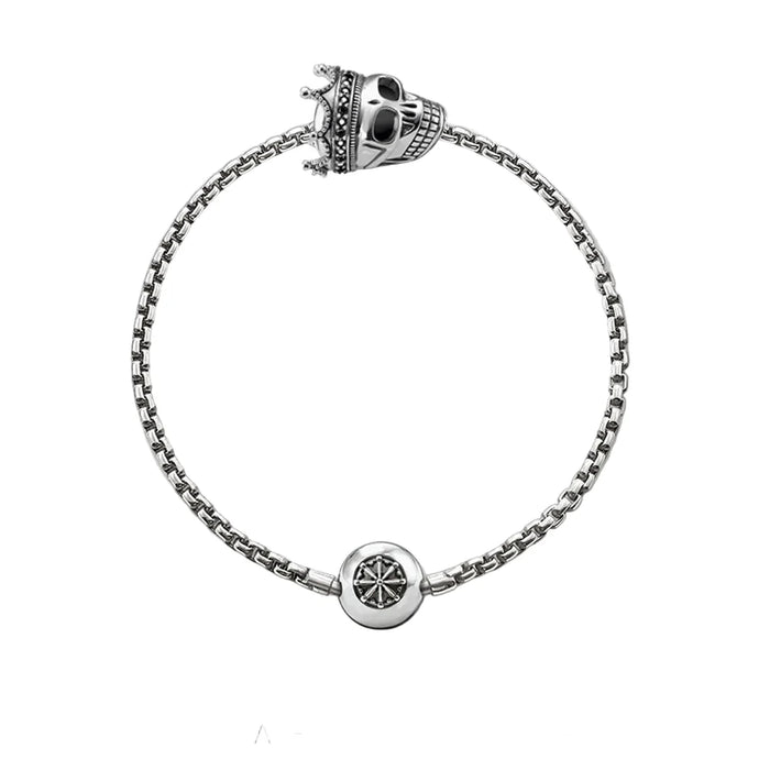 925 Sterling Silver Skull King Karma Beads Bracelet Chain Fits Pendants & Charms For Men & Women