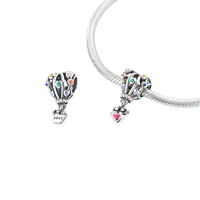 925 Sterling Silver Hot Air Balloon Charm Pendant Fits Bracelet Diy Gift