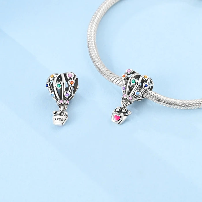 925 Sterling Silver Hot Air Balloon Charm Pendant Fits Bracelet Diy Gift