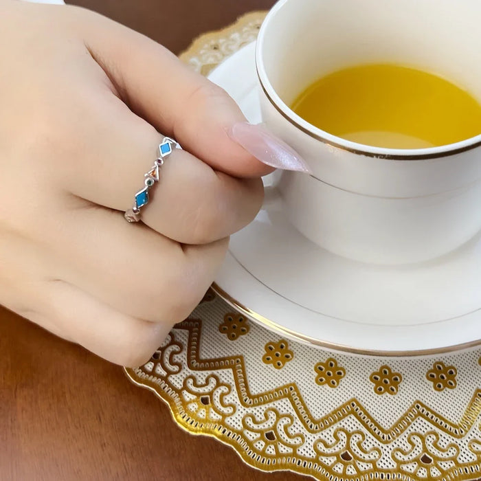 925 Sterling Silver Colourful Stones Ring Bohemian Jewelry For Women Turquoise Paradise Europe Inspired