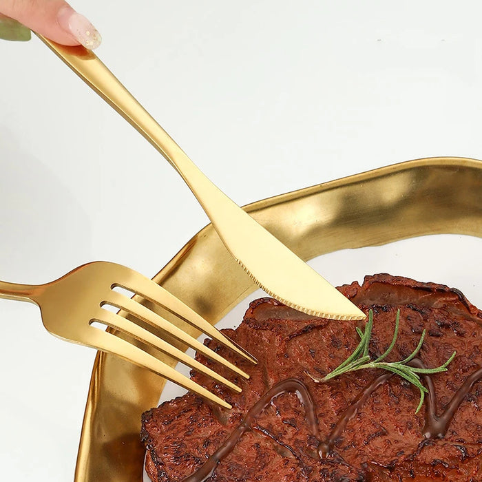 8 / 12 / 16 Piece Stainless Steel Gold Dinner Fork Set For Restaurant Or Banquet