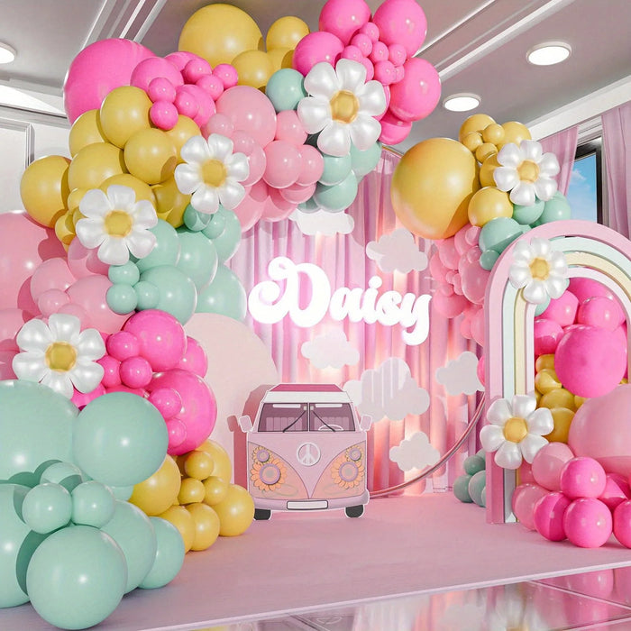 142Pcs Daisy Balloon Wreath Set-Suitable For Birthday Parties Graduation Ceremonies Theme Events Anniversary Celebrations Etc