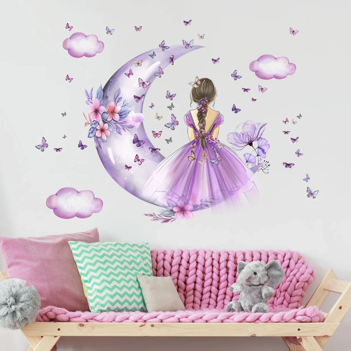 2 Piece Cloud Moon Butterfly Wall Decals For Girls Room Decor