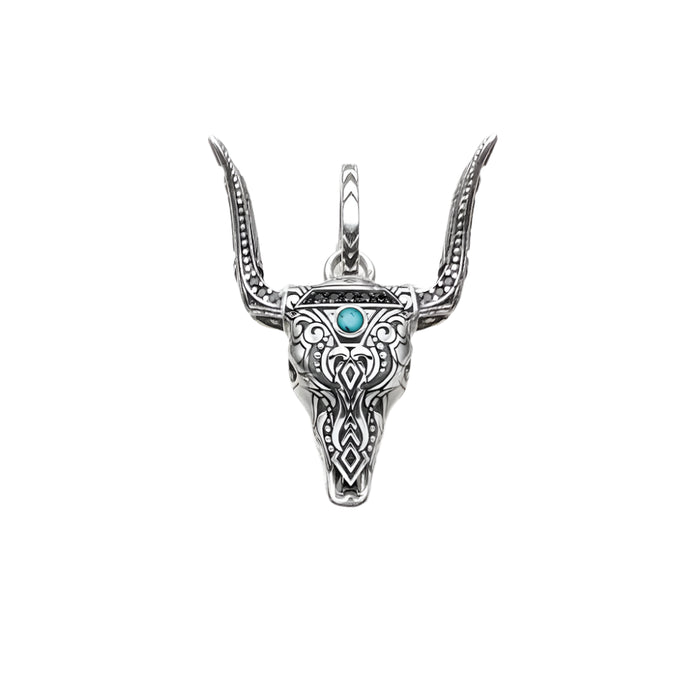 925 Sterling Silver Turquoise Bull Head Pendant Ethnic Jewelry For Men & Women