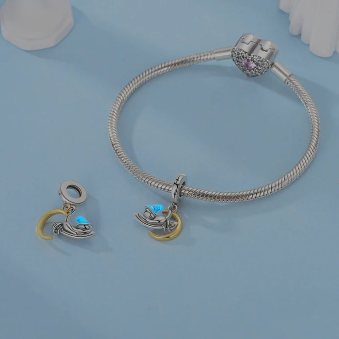 925 Sterling Silver Luminous Cat Pendant Fits Bracelet Diy Gift