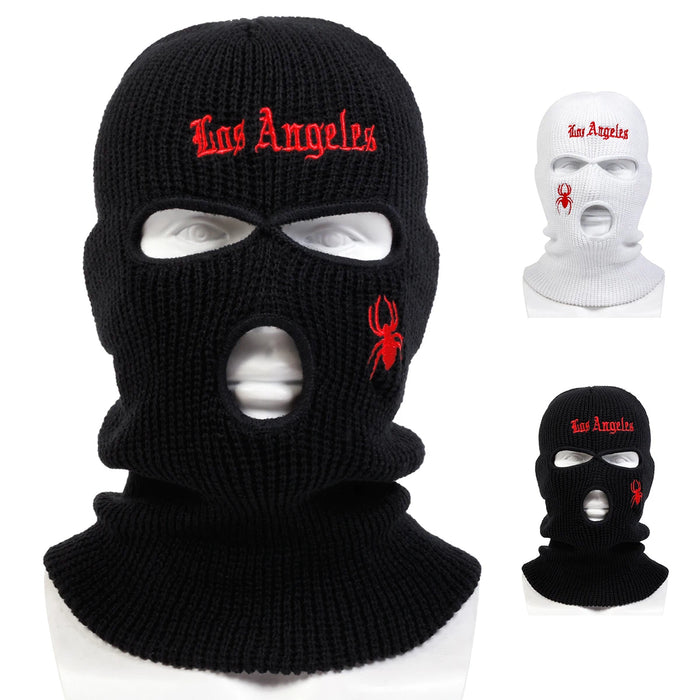 Embroidered Spider Masked Hat Winter Knit Beanie For Outdoor Activities