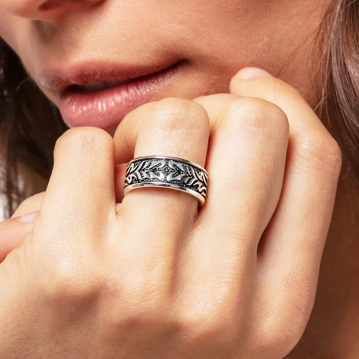 925 Sterling Silver Black Tiger Pattern Band Ring Unisex