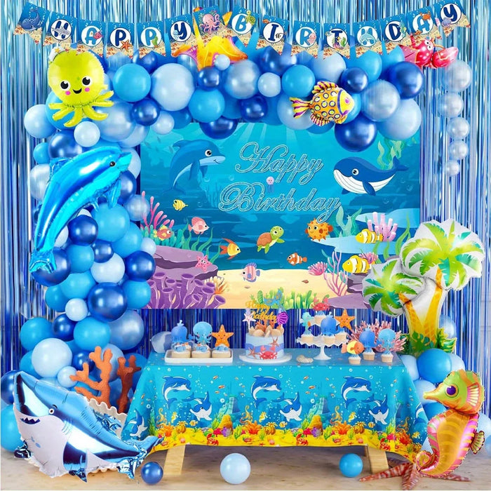 120Pcs Ocean Themed Balloon Set Blue Balloons And Marine Animals As Birthday Parties And Summer Outdoor Beach Decorations