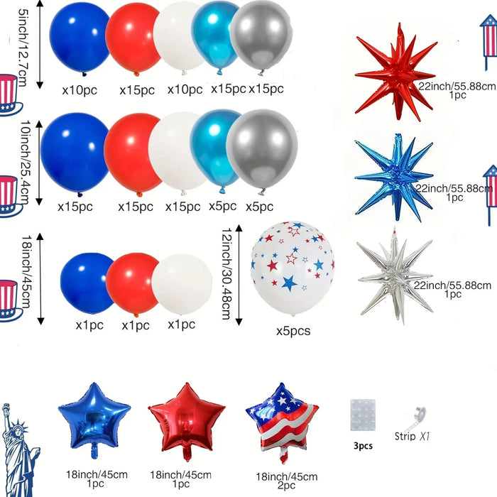 140Pcs Red Blue White And Explosive Star Foil Balloon Arch Set For Birthday Party Independence Day And Bar Mittance Decoration