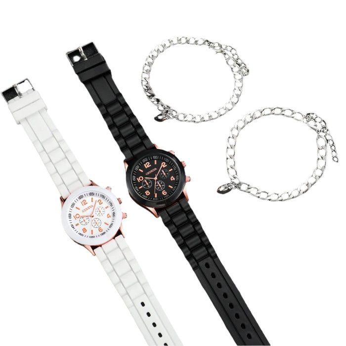 4 Piece Couple S Watch Set Heart Bracelets