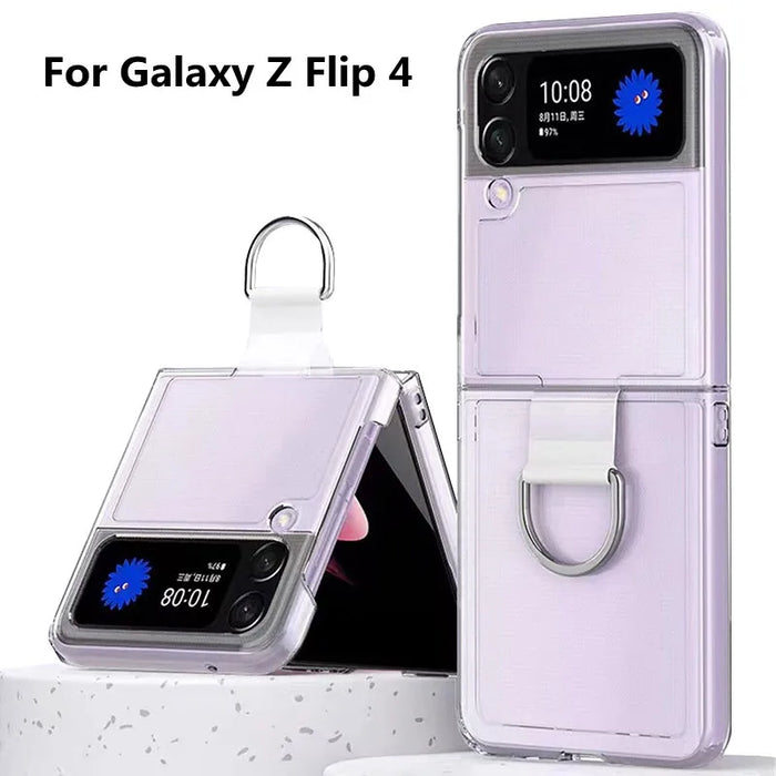 For Samsung Galaxy Z Flip 6 / 5 / 4 Slim Thin Folding Shockproof Transparent Protective Finger Ring Phone Case
