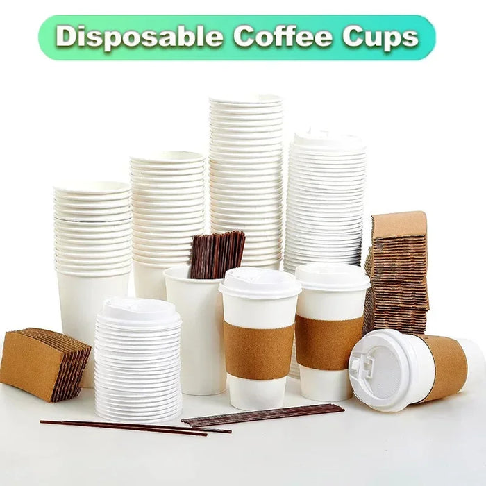 50 Pack 16Oz Disposable Coffee Cup Set With Lid And Sleeve Thick