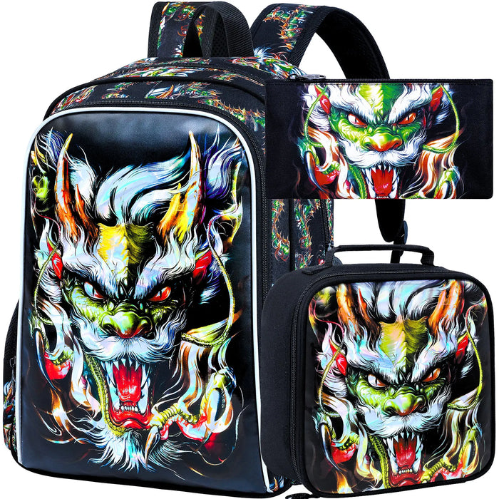 17 Inch Dinosaur Backpack Set For Teens Water Resistant With Lunch Bag