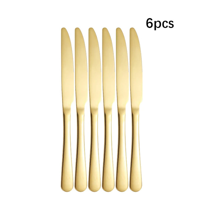 6 / 30 Piece Golden Stainless Steel Tableware Set For Hotels