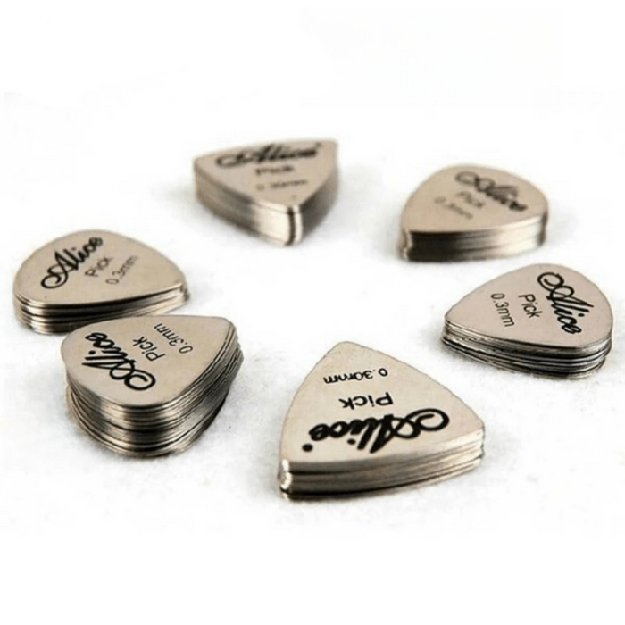 10Pcs Durable 0.3Mm Metal Guitar Picks Silver Colour