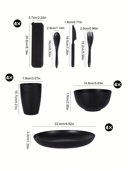 28 Piece Portable Dish Set For Kitchen & Camping