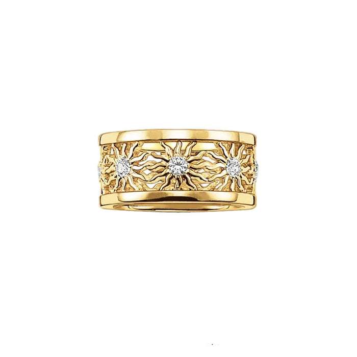925 Sterling Silver Golden Sun Band Ring Fine Jewelry For Women & Men
