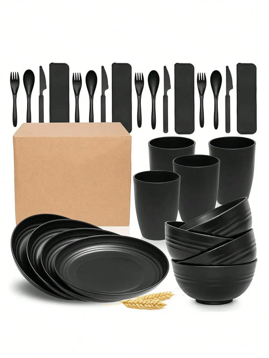 28 Piece Portable Dish Set For Kitchen & Camping