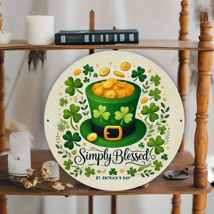 8-Inch St. Patrick'S Day Metal Wall Decor With Leprechaun Hat & Shamrock