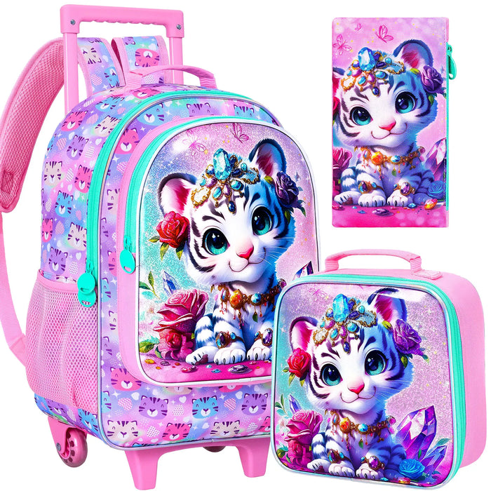 3 Piece Girls Rolling Backpack Set For School